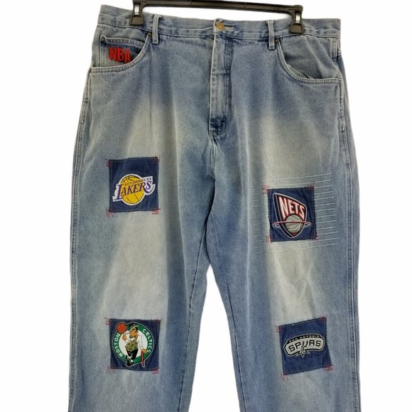NBA Team Patch Light Blue Relaxed Jeans - Picture 1 of 10